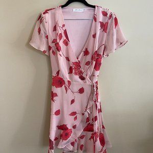 Nordstrom All in Favor Red and Pink Floral Wrap Dress